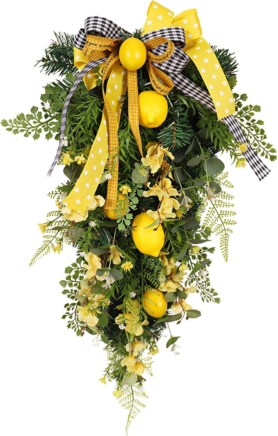 15.8 X 27.6 In Spring Lemon Wreath With Flowers And Battery Lights, Indoor/Outdoor Decor