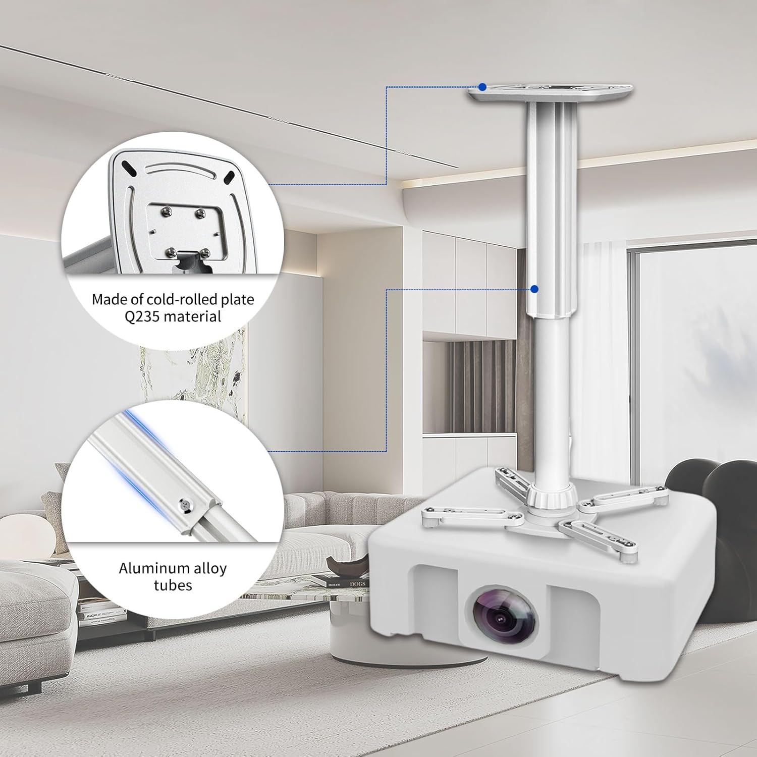Jomard Universal Projector Ceiling Mount, Adjustable Height Extendable Arms, Ceiling Projector Mount for Home and Office