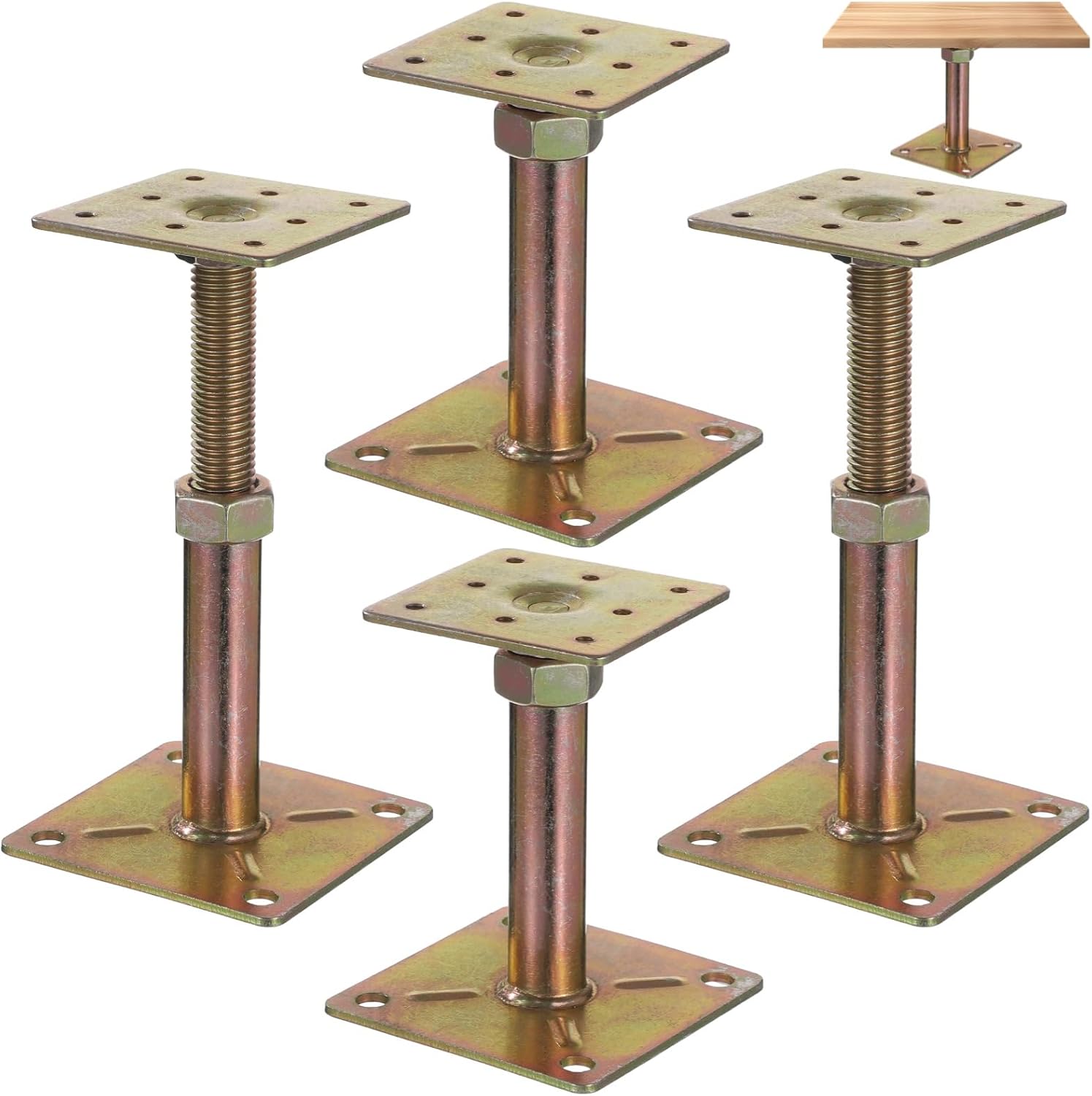 4 PCS Adjustable Floor Jack, 12 to 16 Inches House Floor Jacks Post Pole for Leveling,Heavy Duty Alloy Post House Jacks Floor Leve Support, Screw Deck Foundation House Jack for Balcony Patio Courtyard