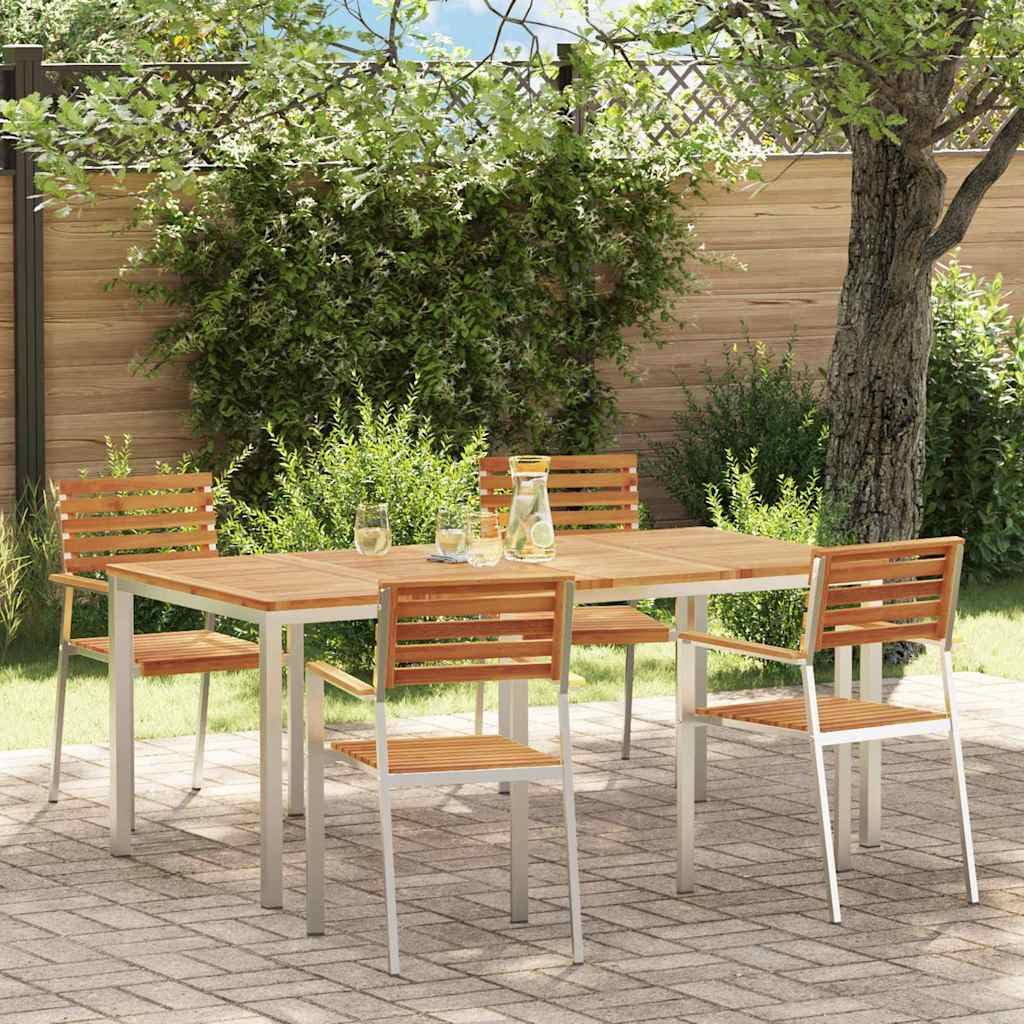 Juego de muebles de jardín de madera maciza de acacia, 5 unidades, color marrón, mesa y 4 sillas, muebles de balcón, muebles de terraza para terraza, jardín, balcón -B