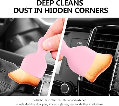 Fogfar 2 PCS Auto Interior Dust Brush, Car Detailing Brush, Auto Interior Curved Design Soft Hair Removal Brush for Automotive Dashboard, Air Conditioner Vents, Computer, Scratch Free (Pink)
