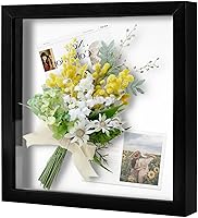 Vista 1 de Muzilife Marco de Fotos Tipo Shadow Box de 10x10 para Exhibición en Pared y Mesa - Estuche de Exhibición Rústico de Madera Profunda y Vidrio Listo