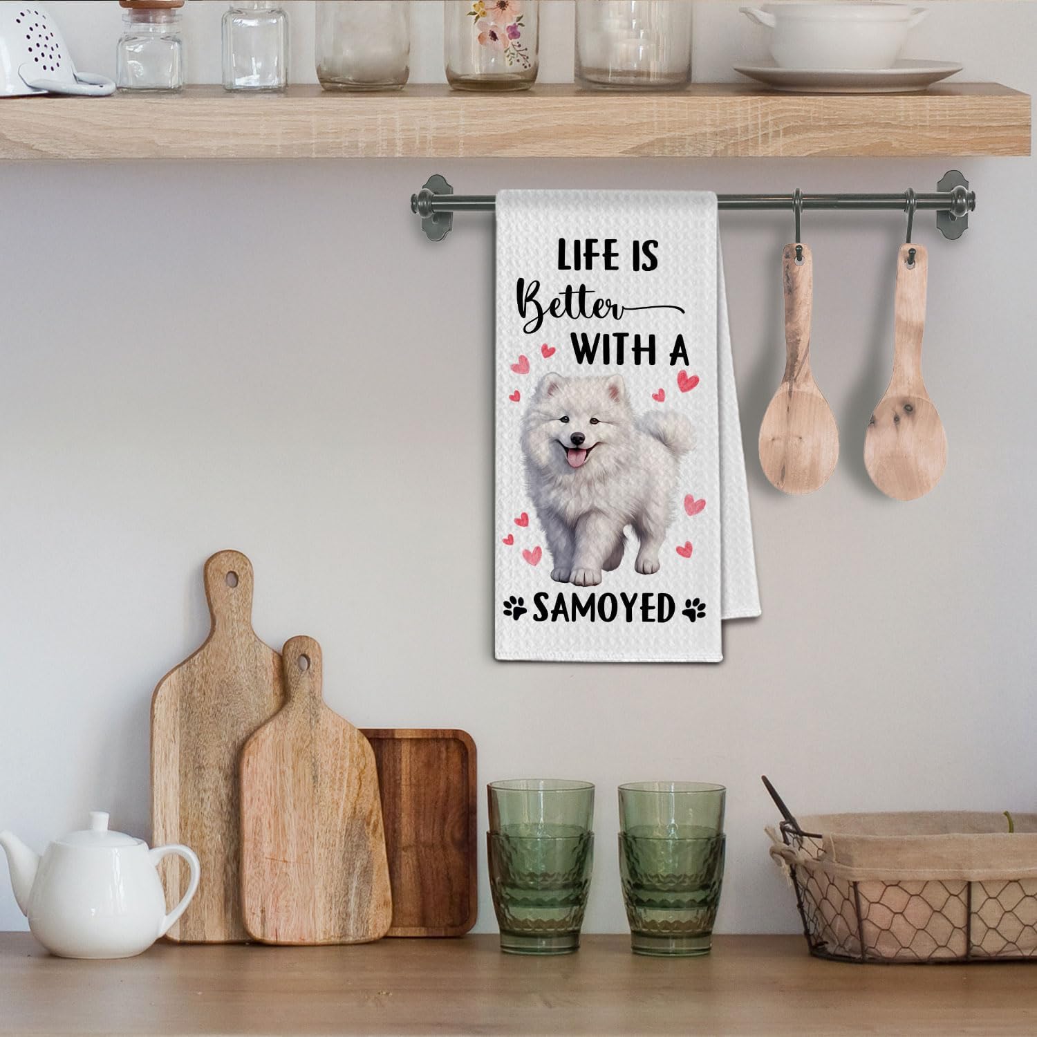 Samoyed Gifts Kitchen Towels, Life is Better with a Samoyed Tea Dish Towels for Kitchen, Dog Owner Lovers Gifts for Women, Dog Decorative Hand Towel for Bathroom, 16x24 Inch - Image 4