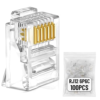 Uvital RJ12 6P6C Telephone Plugs 100 Pack, Transparent Modular Connectors