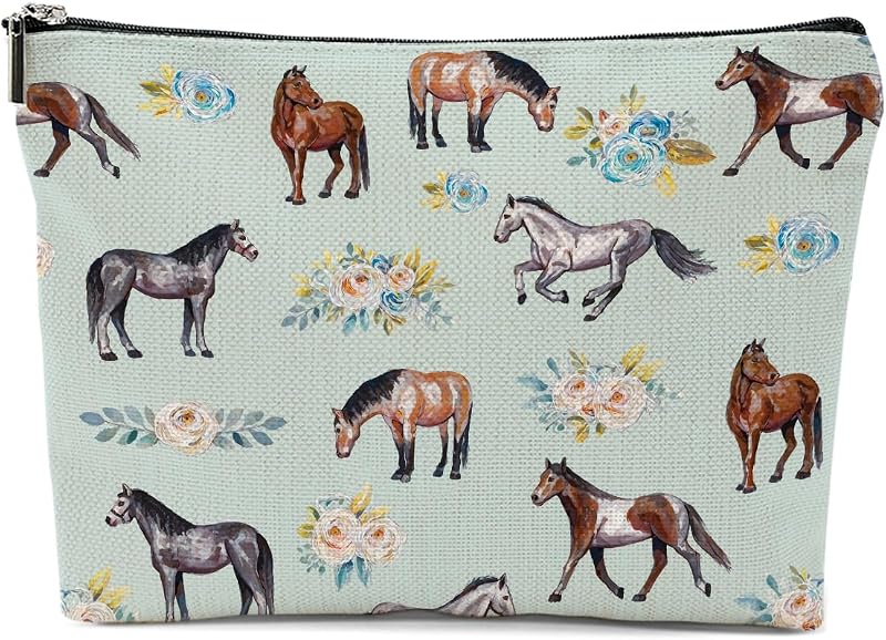 Necessaire de maquiagem XFN com estampa de cavalo e zíper