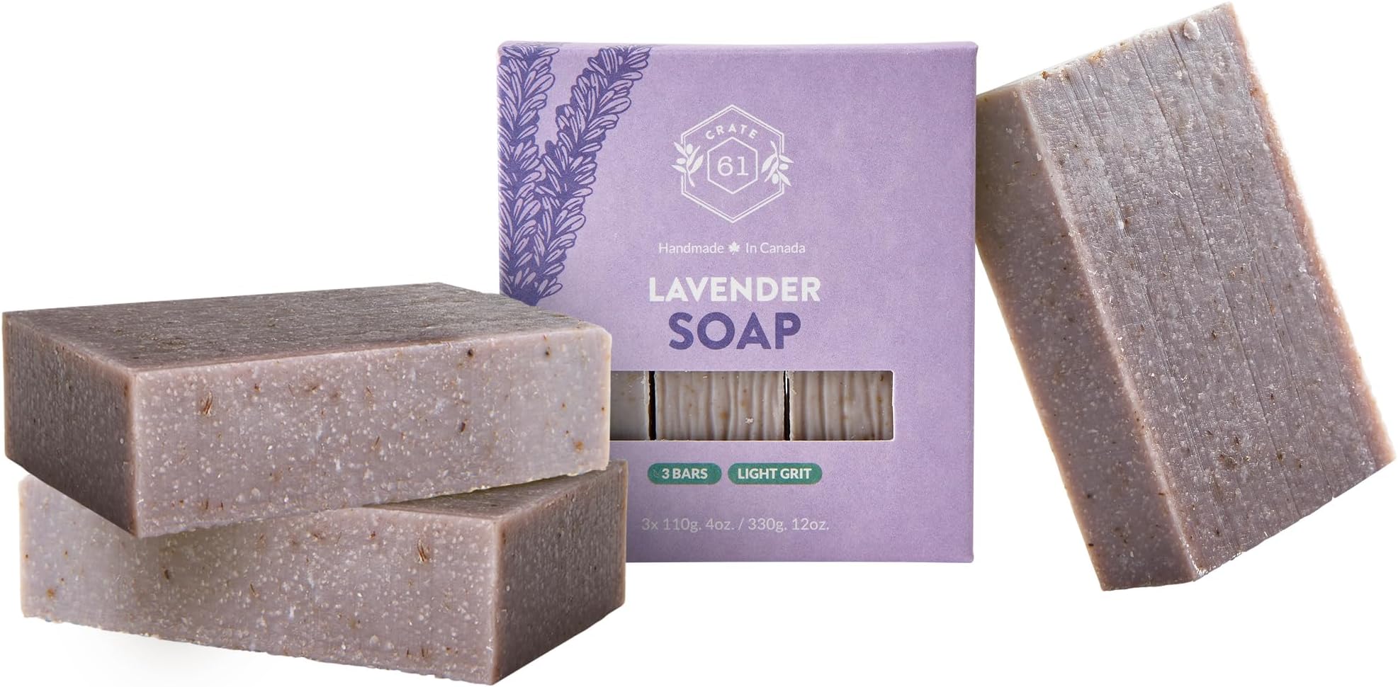 Lavender Soap 3 pack, 100% Vegan Cold Process, scented with premium essential oils, for men and women, face and body. ISO 9001 certified manufacturer