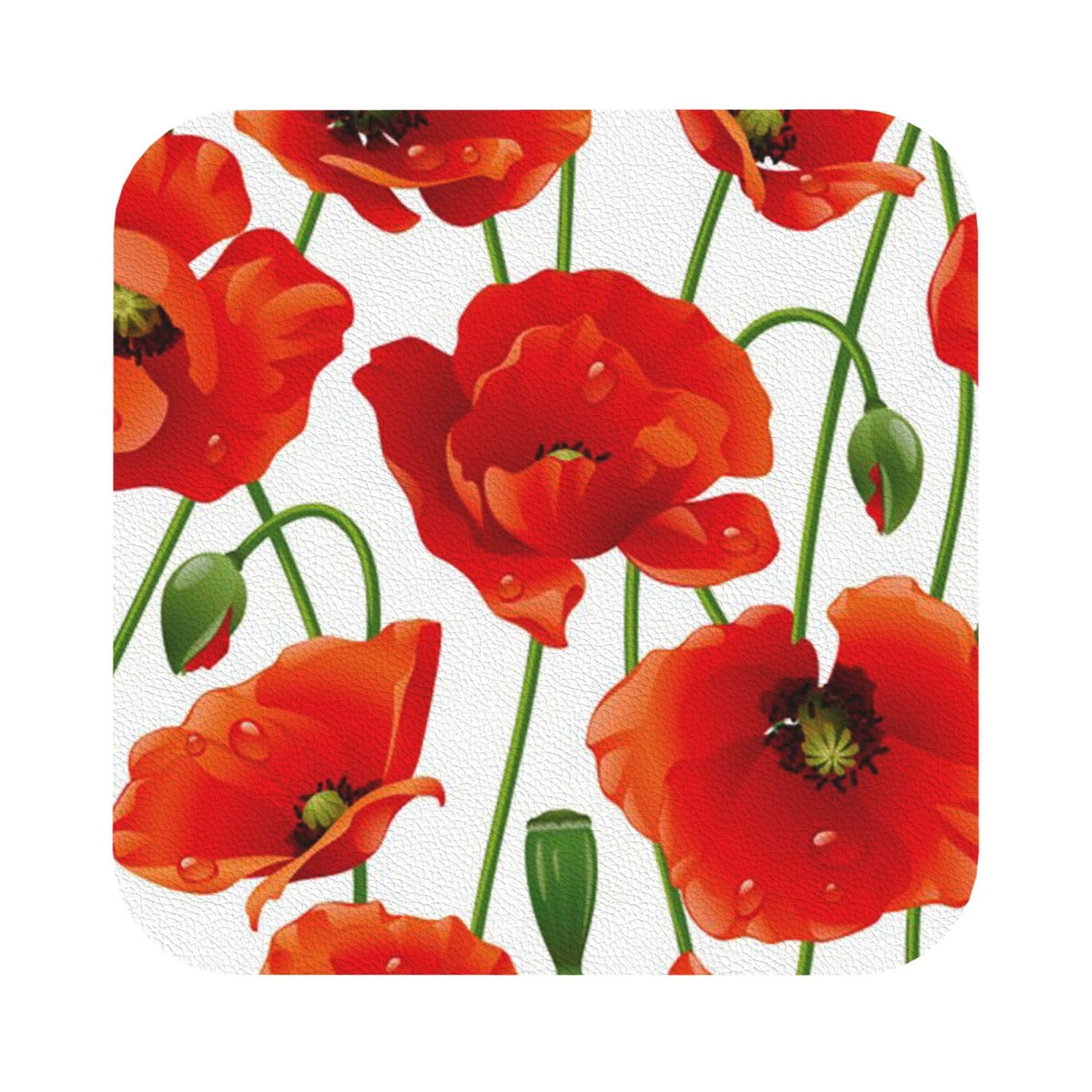 flower PU Leather Coasters Set of 6 Square Drink Coasters