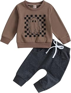 Toddler Baby Boy Halloween Clothes Long Sleeve Letter Sweatshirt Tops Stretch Jogger Pants Infant Fall Winter Outfit