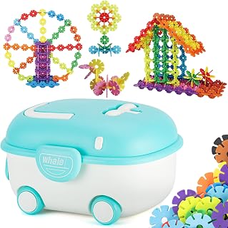 Kids Interlocking Building Discs Set, 200Pcs Plastic Connecting Blocks with Wheeled Whale Shaped Storage Box, Educational STEM Construction Toy for Toddlers Boys Girls 3 (200)