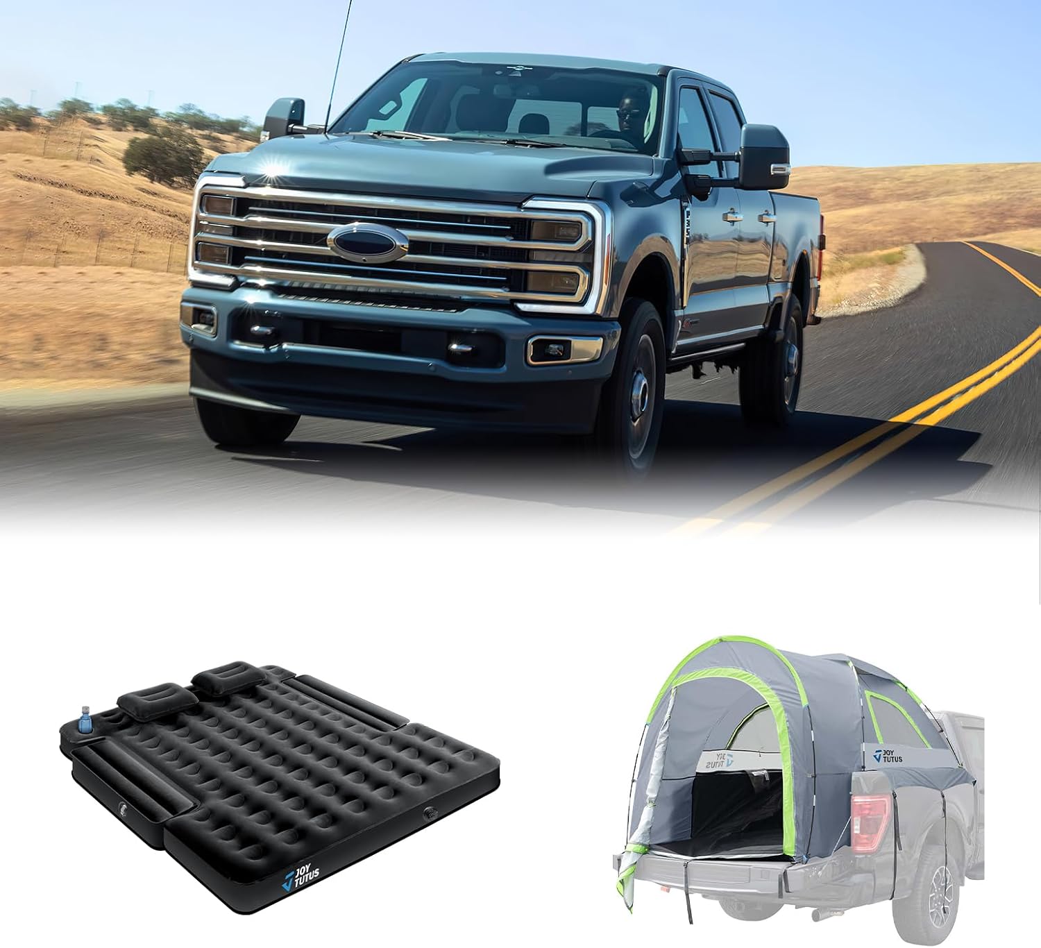 JOYTUTUS Truck Tent with Rainfly 6.5Ft + Truck Bed Air Mattress