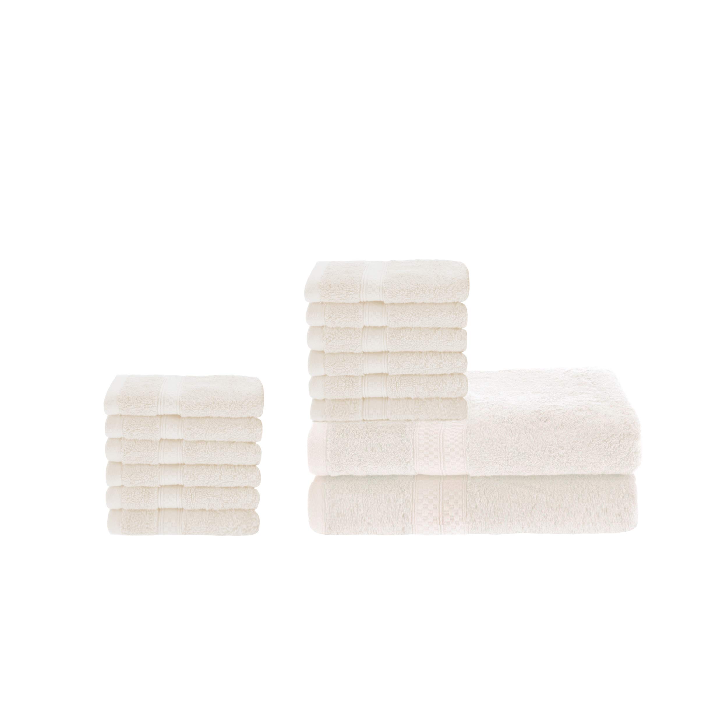 Superior Bath and Face Towel Set, Rayon from Bamboo Cotton Blend, Ideal for Bathroom, Guest Bathroom, and Beach, Includes; 12 Piece Face/Washcloths and 2 Piece Bath Towels, Ivory