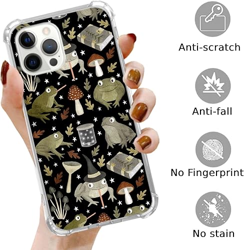 Funda estética de rana bruja compatible con iPhone 15 Pro Max, funda de Halloween de rana hongo para iPhone 15 Pro Max, funda de TPU a la moda