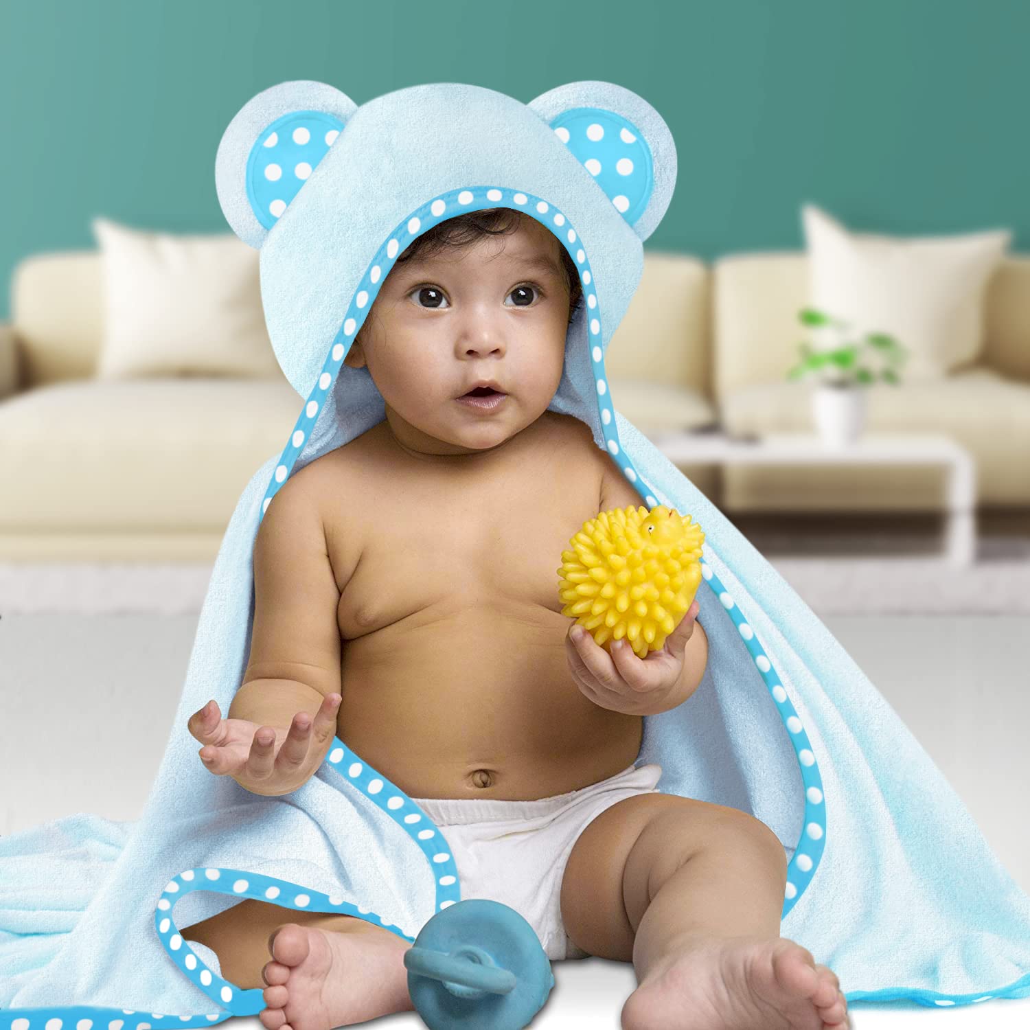 Hikyskin Set of 2 Bamboo Hooded Baby Towels – Luxurious, Large and Super Absorbent – 30 x 30 Inch – Soft and Suitable for Infants, Toddlers and Kids – 400 gsm (Blue)