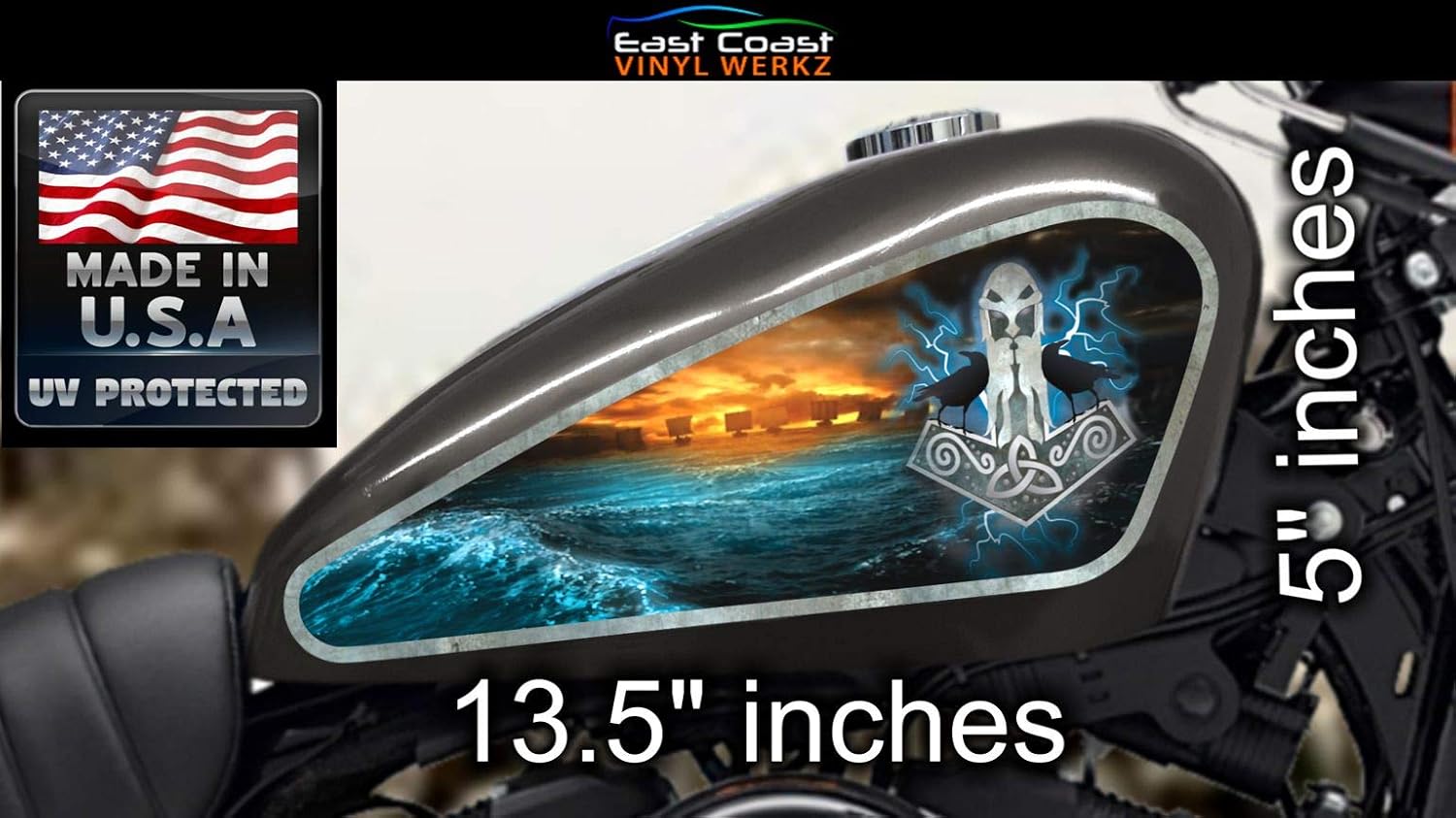 Thor's Hammer- Fuel Tank Vinyl Decals Stickers - 2pc Set - for Harley Davidson Sportster Chopper Bobber Iron