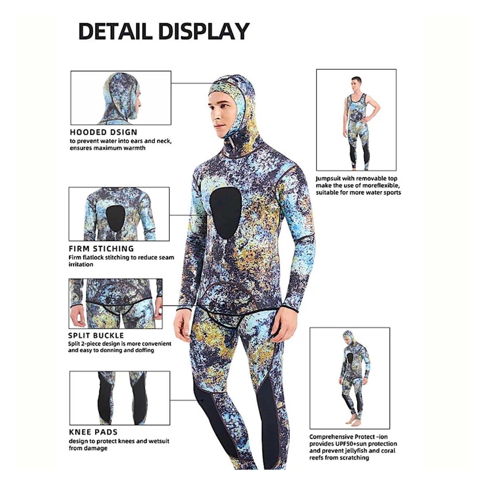 Muta Muta da uomo in neoprene 1,5/3 mm con cappuccio, calda muta caccia, pesca, surf