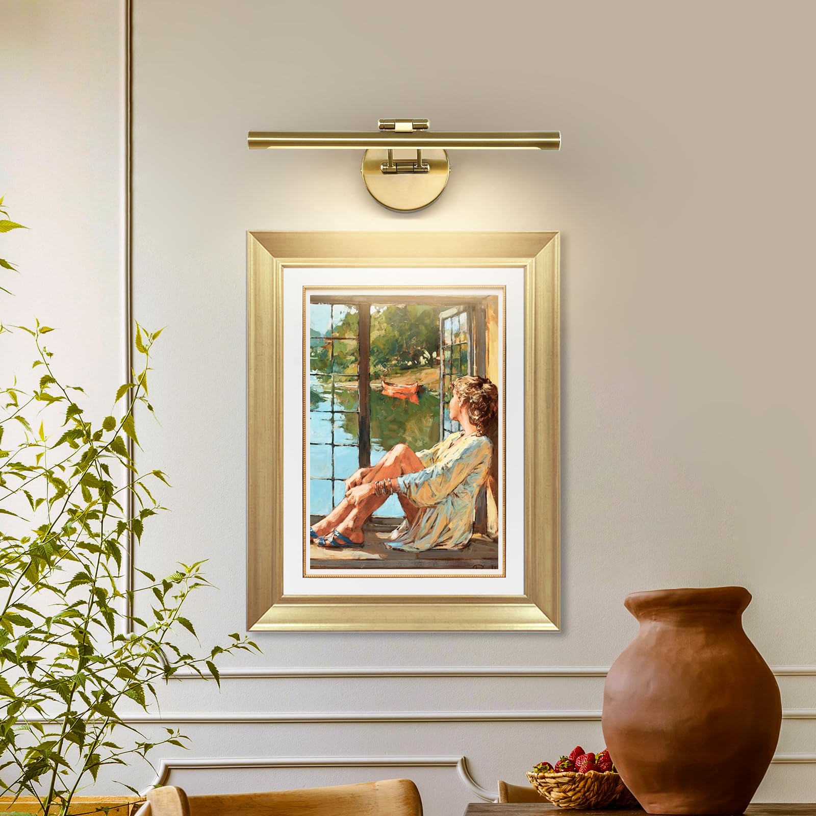 JUSHENG Brass Picture Light Hardwired Dimmable Gallery Wall Light 15.74 inch LED Art Light Painting Lights for Portrait Artwork Canvas 7W 110V AC