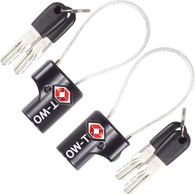 TSA Approved Luggage Locks Suitcase Locks (2 Pack) OW-Travel Cable Padlock with Keys Made from Heavy Duty Zinc Alloy for Suitcase, Zipper, Luggage, Bag, Case, Backpack, Gym Locker, Tool Box (Black)