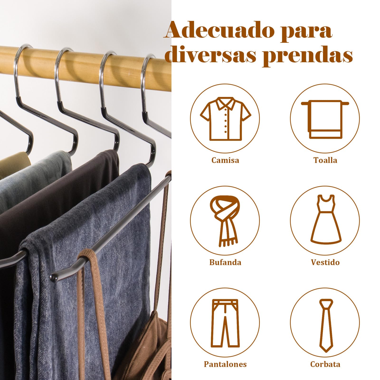 Perchas para pantalones, paquete de 30 perchas de ropa que ahorran espacio, perchas antideslizantes de extremo abierto, diseño de perchas de metal negro para jeans, pantalones de vestir