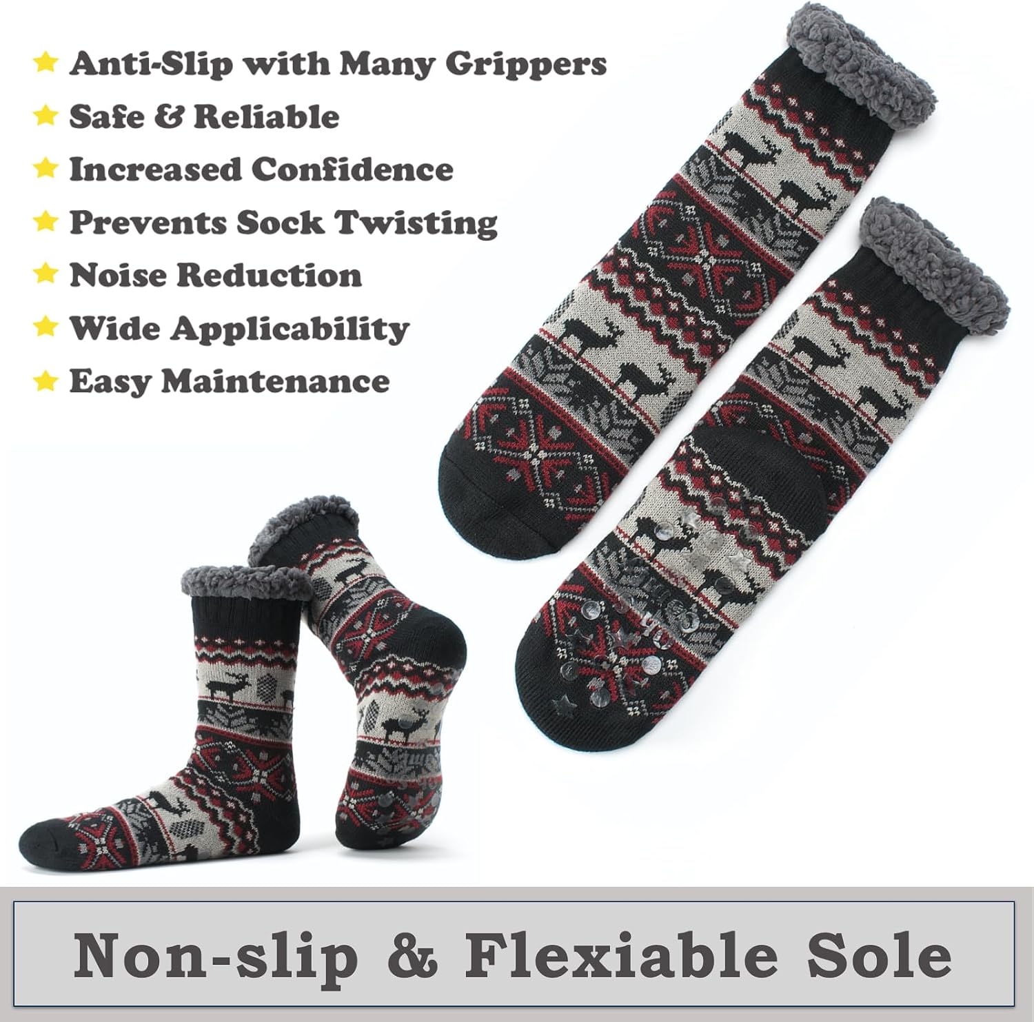 The Metluks Men's Slipper Socks Warm Sherpa Lined Non Slip Cozy Gifts