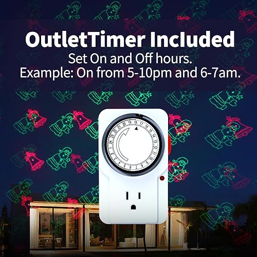 Miniatura 6 de Proyector de luces de Navidad para exteriores con control remoto y temporizador adicional, 8 patrones festivos rojos y verdes, luz láser de Navidad