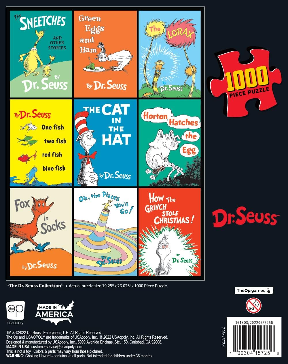 Dr. Seuss Collection 1000 Piece Jigsaw Puzzle | Collectible Collage Featuring The Lorax, The Cat in The Hat, and More | Officially-Licensed Merchandise