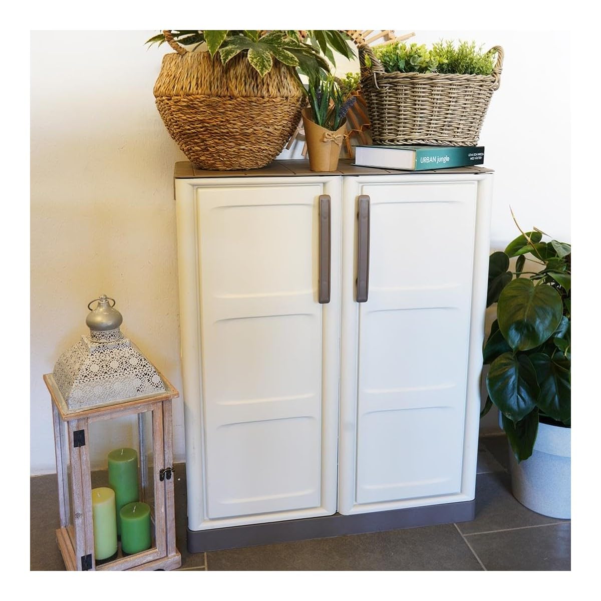 INTEC - Armoire de Rangement Garage Atelier - Armoire Basse 2 Portes et 1 étagère Polypropylène 70 x 39 x 85.5cm Charge 20 kg
