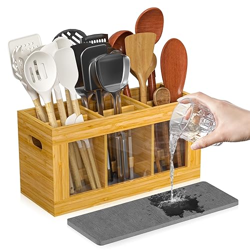 Yofidra Bamboo Utensil Holder & Silverware Organizer: Extra Large Cooking
