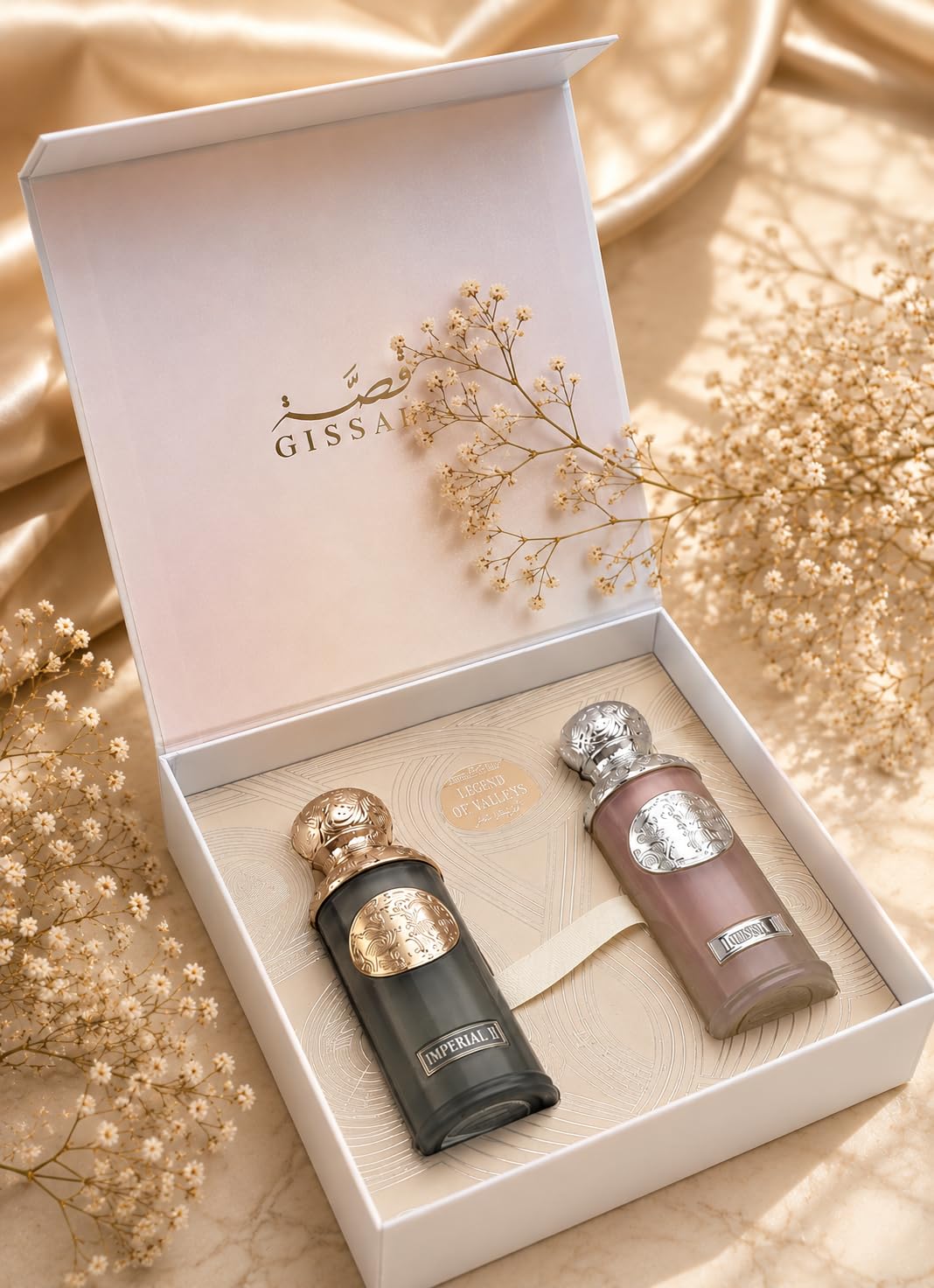 Gissa Legend of Valleys Hudson II + Imperial II, Pack 2 Perfumes Árabes Unisex 90 ml, Eau de Parfum, Larga Duración, Oud, Cuero y Ámbar, Incluye 2 Atomizadores Drikanbest 5 ml