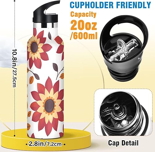 Miniatura 2 de Flowers Vacuum Insulated Sports Water Bottle Keeps Hot and Cold with Straw Leakproof BPA Free for Gym Sports