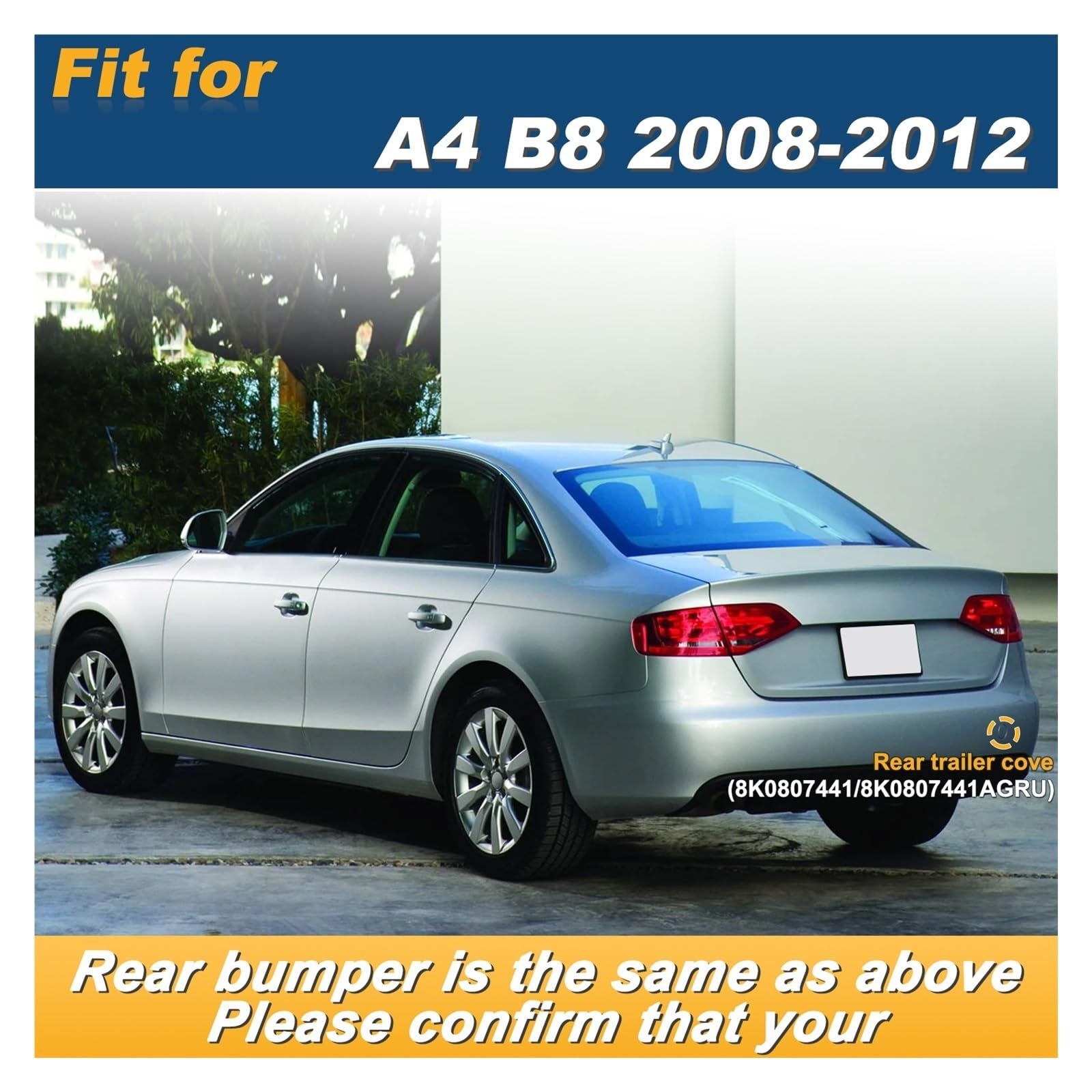 Copertura Paraurti E Tappo Gancio Traino Per Audi A4 B8 2005-2008 - Kit Completo Di Protezione - Foto 5