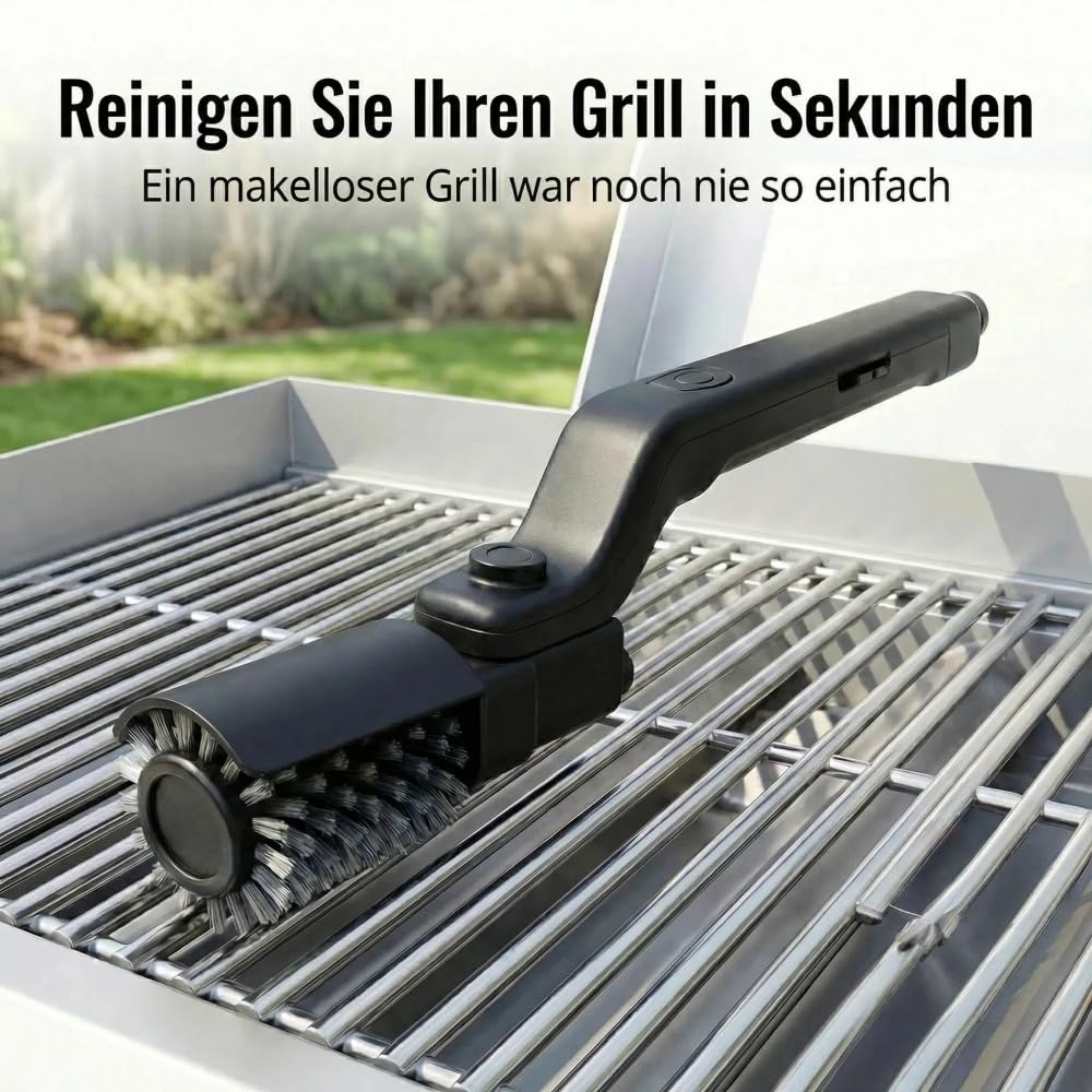 Vyrelo Grillmaster Pro Elektrische Grillbürste mit 3 Reinigungsstufen, 180° verstellbarem Bürstenkopf, kraftvoll, kabellos, wiederaufladbar, für alle Grilltypen