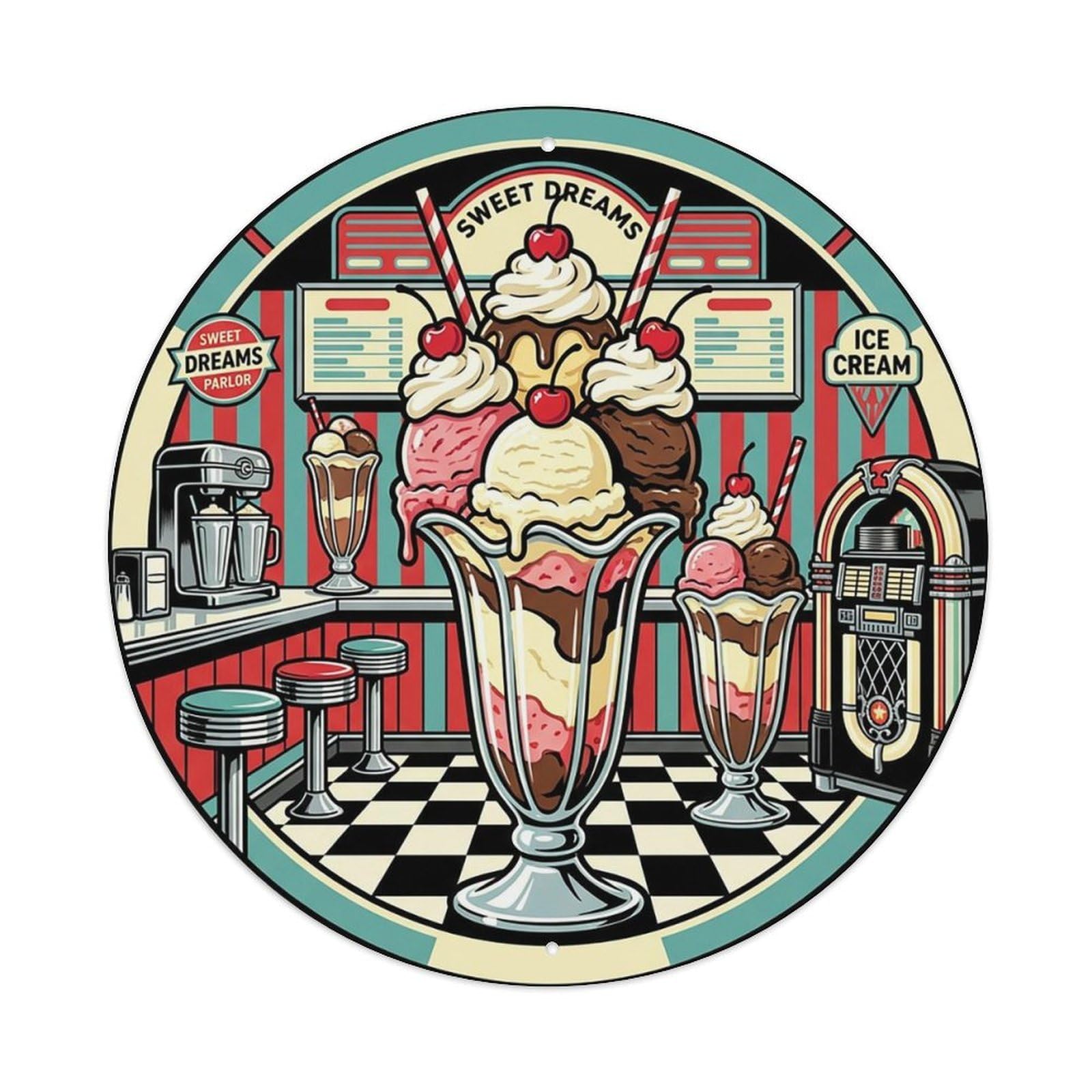 Vintage Retro Ice Cream Parlor Sundae Metal Tin Sign