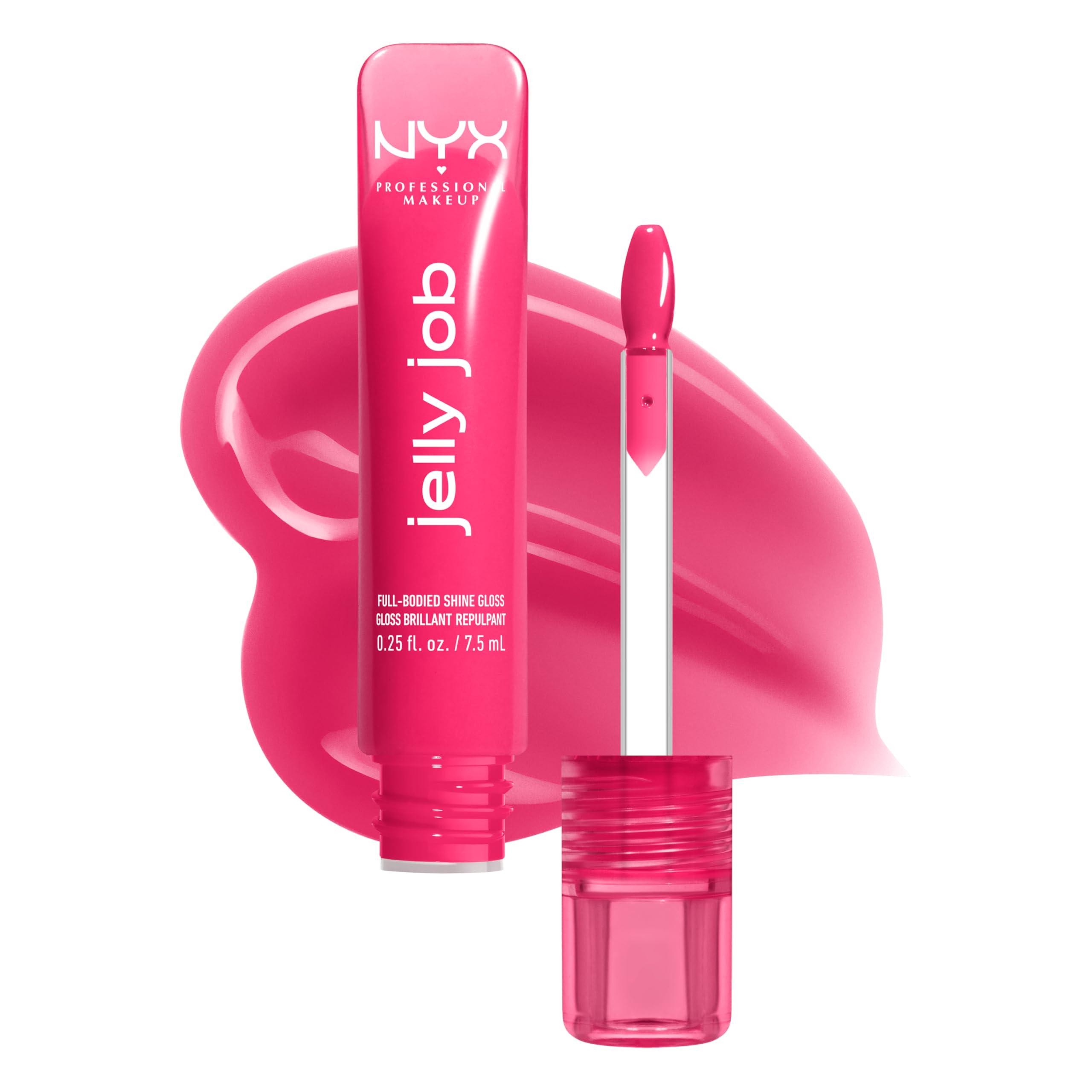 NYX Professional Makeup Jelly Job Peptide Lip Gloss, High-Shine Glassy Finish, Volumizing Peptide Complex & Cherry Oil, 16 Shimmer & Pure-Shine Shades, Shade: Juicy Jelly