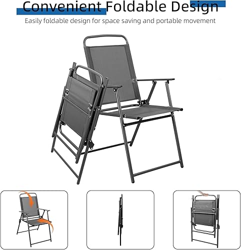 Miniatura 6 de Shintenchi Juego de comedor de patio de 6 piezas con paraguas, juego de muebles de exterior con 4 sillas plegables y mesa de comedor de vidrio