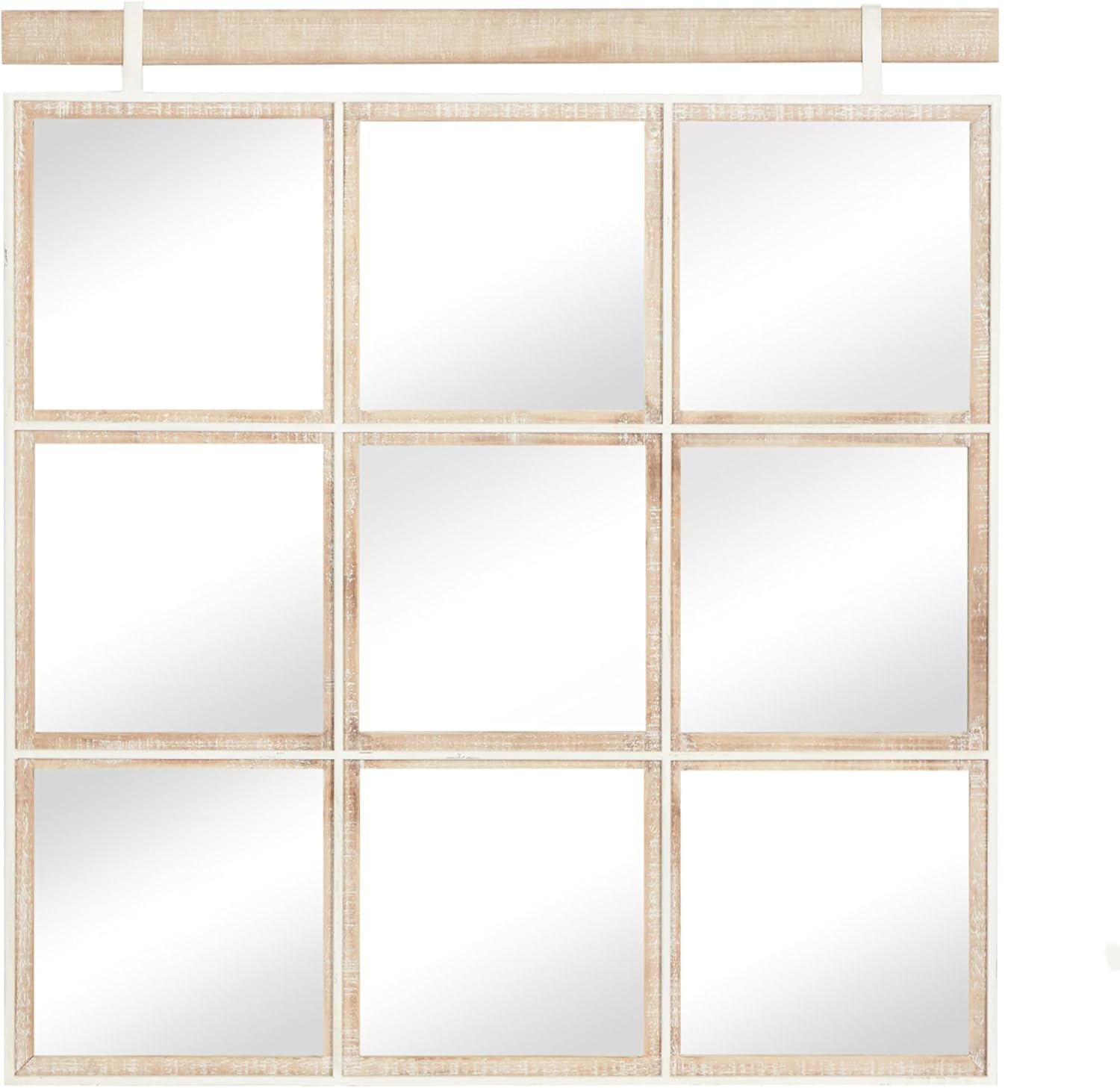 Deco 79 Wood Grid Window Inspired Wall Mirror, 32" x 1" x 35", Brown