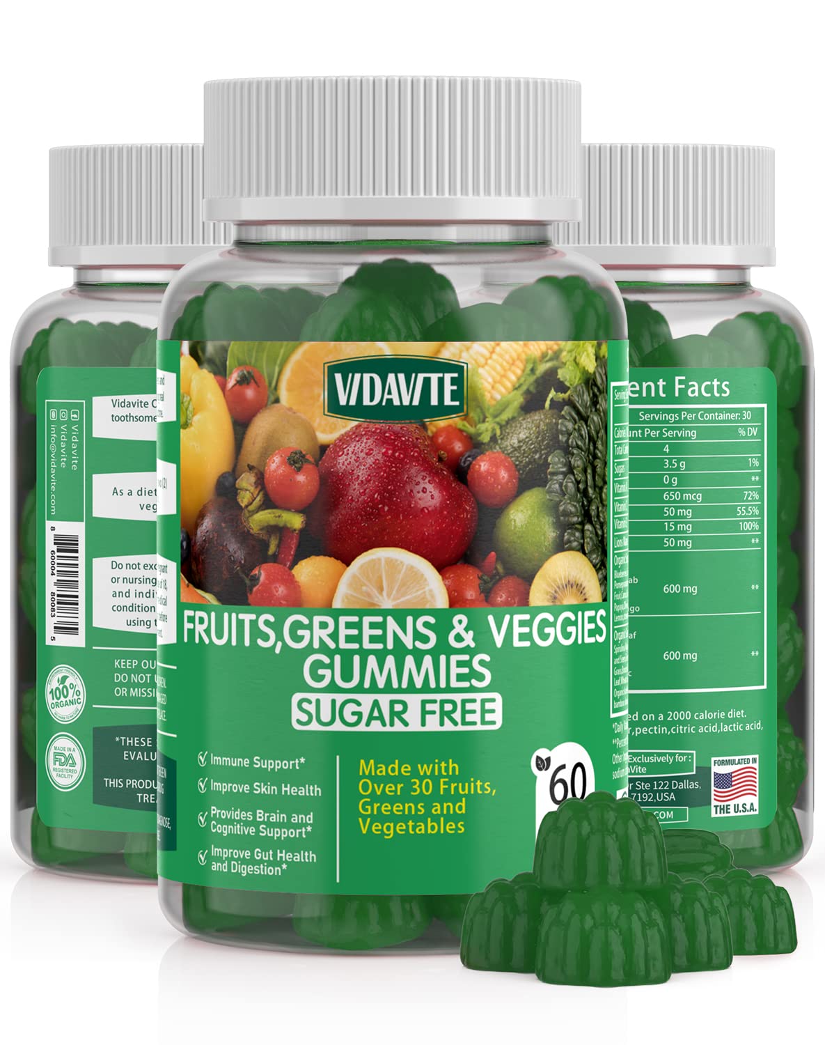 VIDAVITE SugarFree Fruit and Veggie Gummies Over 30