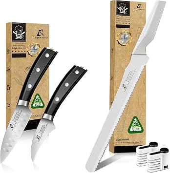 CoquusAid Bread Knife for Homemade Bread, White+Paring Knife Set 2PCS Fruit & Vegetable