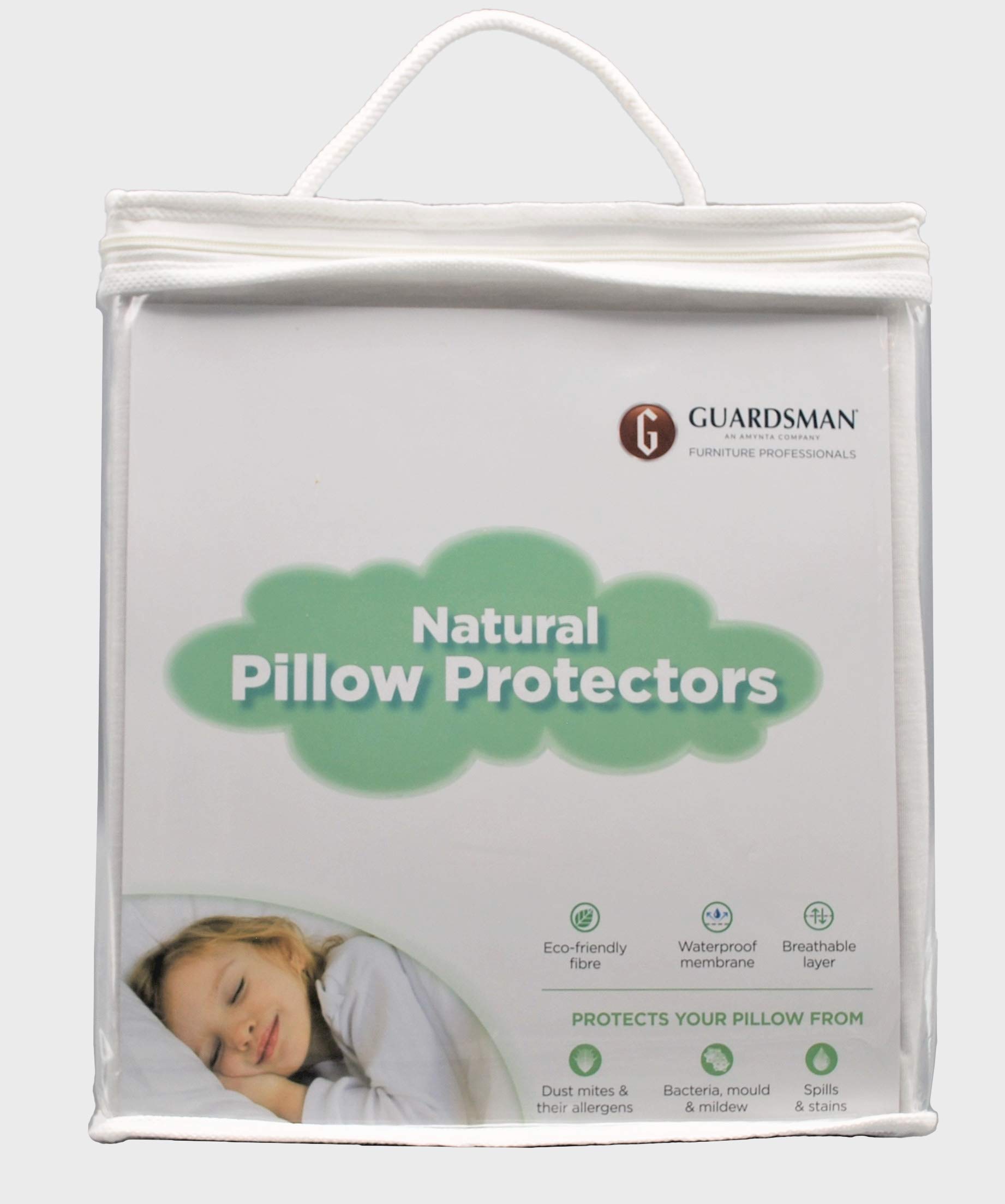 Guardsman White Natural Pillow Protector 2 Pack Eco Friendly Waterproof Breathable Pillow Covers With Zip For Standard Size 50Cm X 75 Cm Pillows