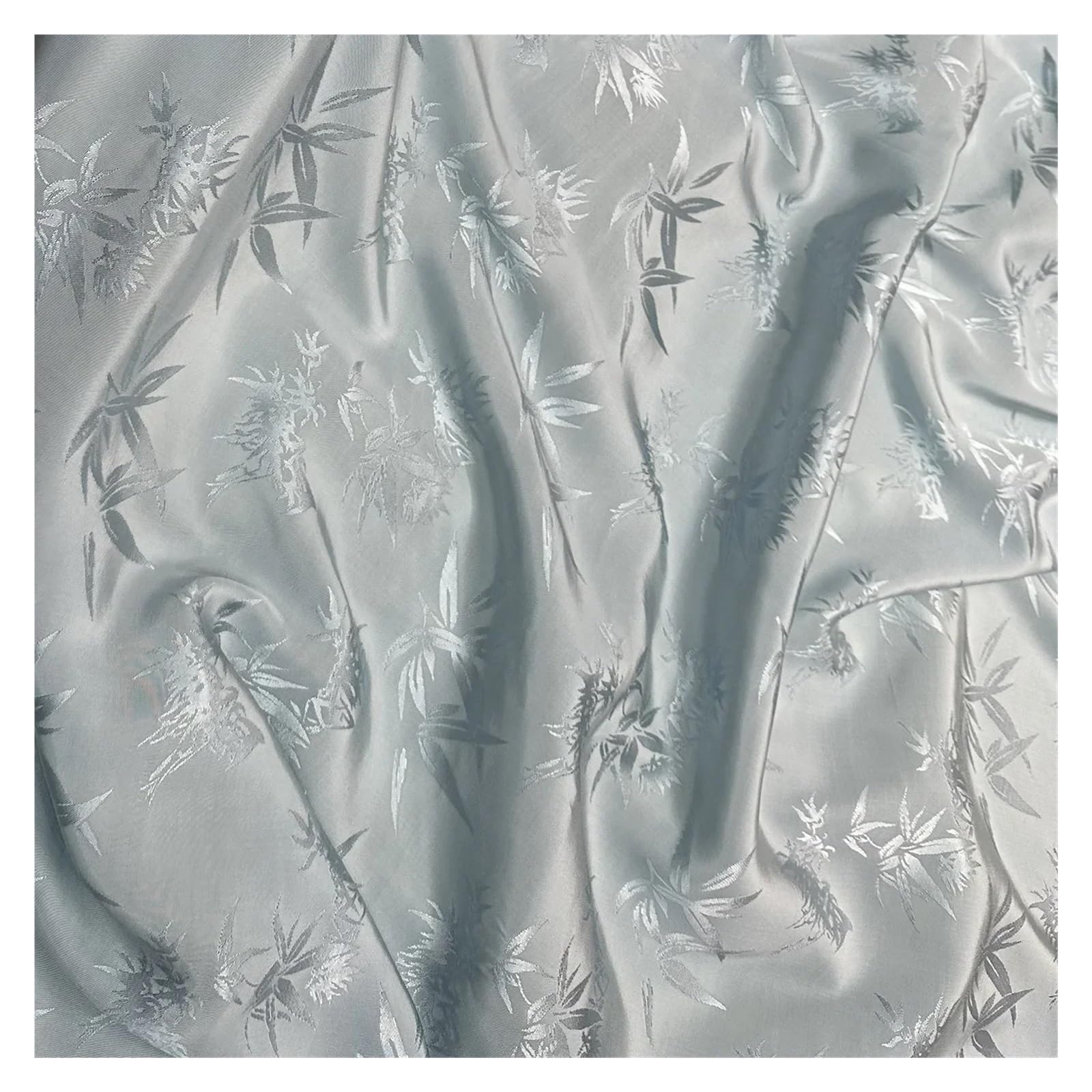 L6NqIAG Tessuto jacquard Tessuto jacquard verde con motivo a foglie di bambù, in rayon al metro, for cucito, cheongsam, hanfu, moda, semplice, traspirante(Light blue)