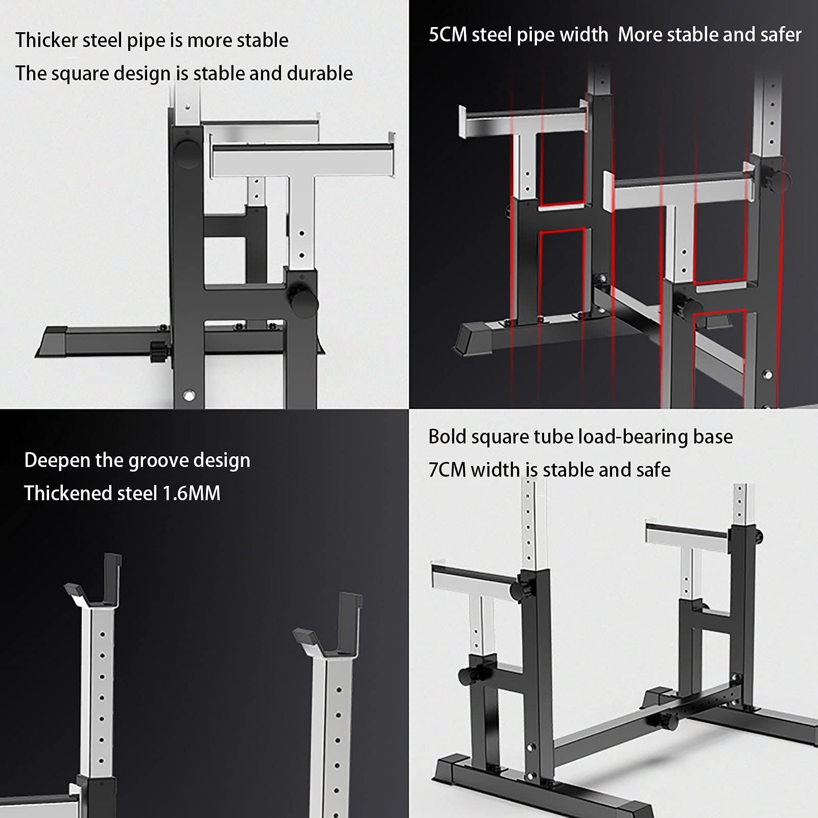 FENOKD Adjustable Height Rack Steel Squat Stand Weight Lifting Dip Stand Barbell Racks Strength Training Home Workout Fitness Equipment