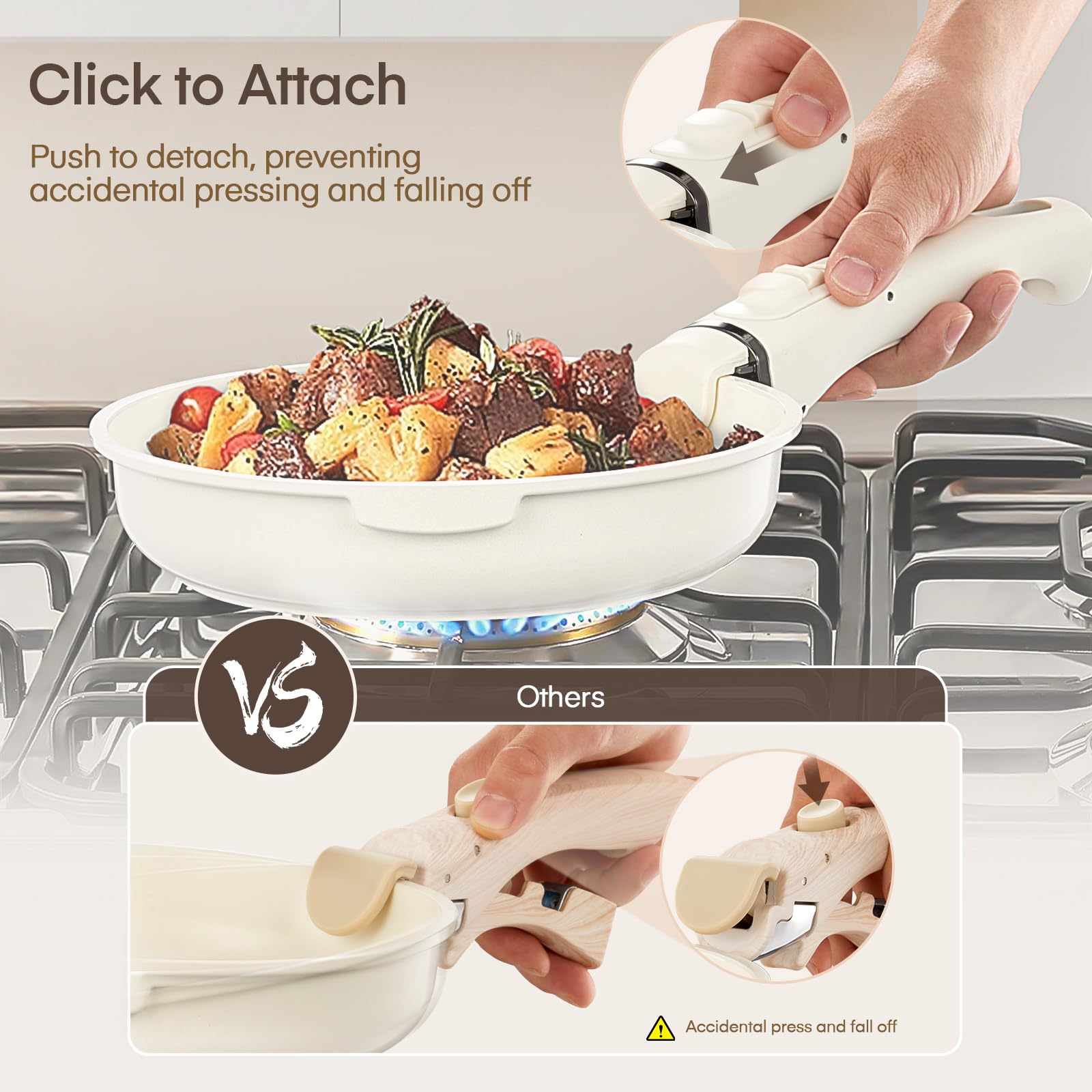 FOHERE Set di pentole e padelle antiaderenti in ceramica con 2 manici rimovibili, set da 16 pentole a induzione con coperchio per tutti i piani cottura, forno e frigorifero