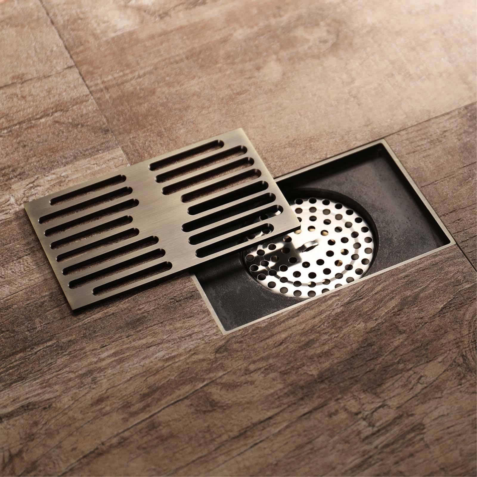 Bonde Douche Acier Inoxydable Siphon Douche Rectangle Bonde de Douche Amovible Bonde Douche Extra Plate Épaissir Siphon de Sol 140*90mm Convient Pour Balcon, Salle de Bain, Cuisine avec Socle