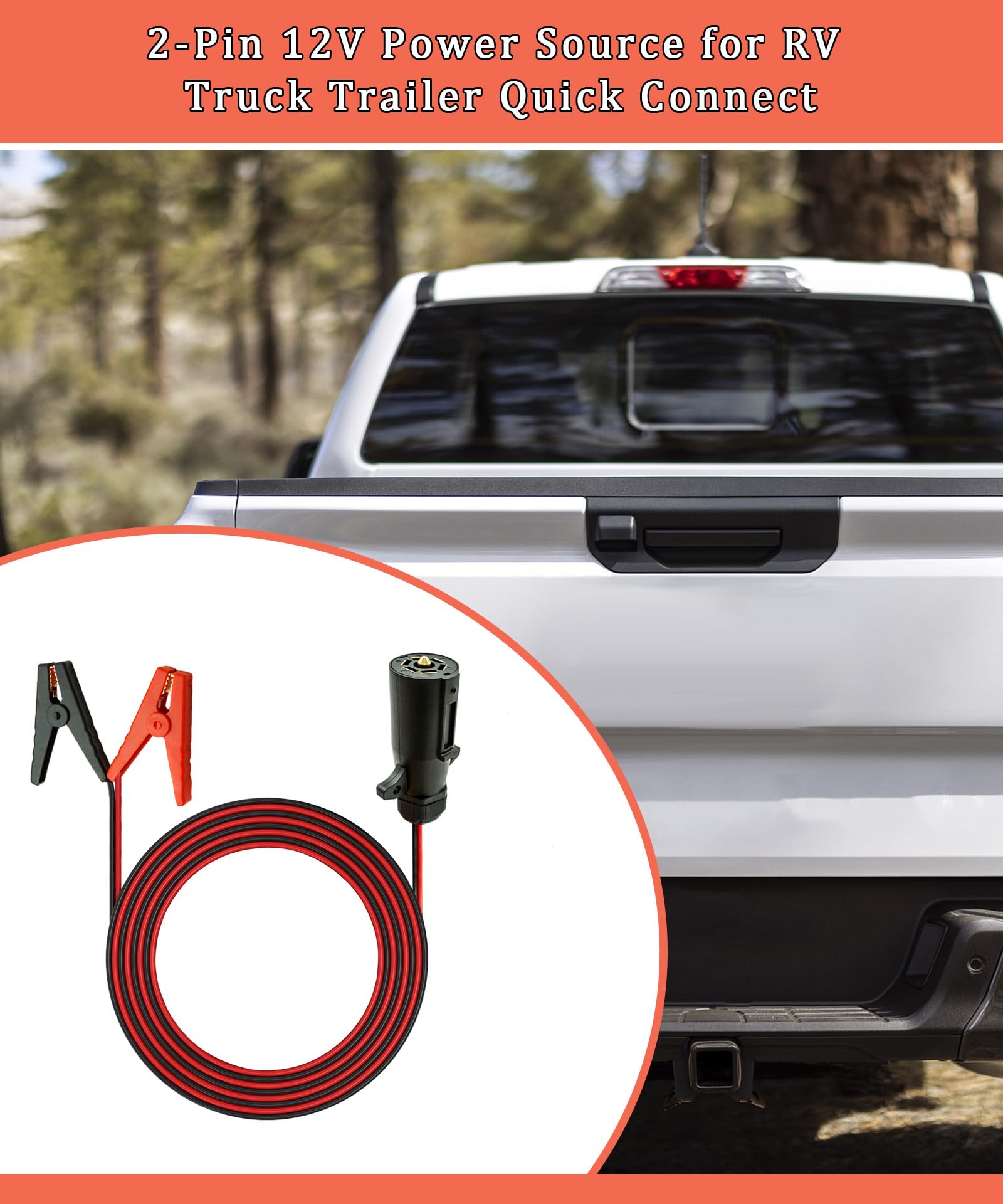 Adaptateur 7 voies vers prise de remorque 12 V pour camping-car, camion, remorque, connexion rapide, accès d'alimentation 10 AWG 7 broches aux pinces crocodiles - 1,8 m