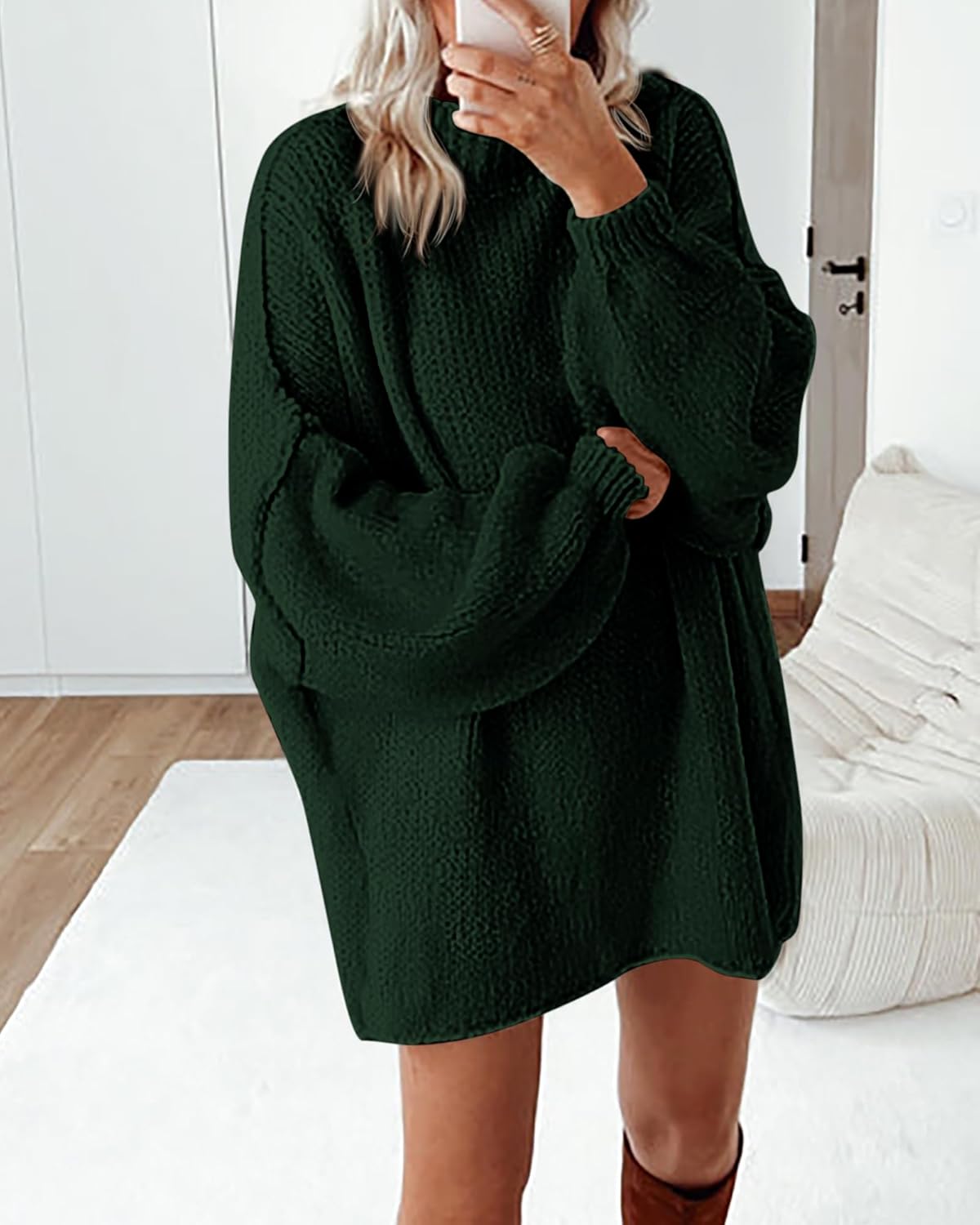 BTFBM Sweaters for Women Fall 2026 Long Sleeve Mock Neck Cable Knit Oversized Sweater Pullover Tops Thick Winter Clothes - Image 5