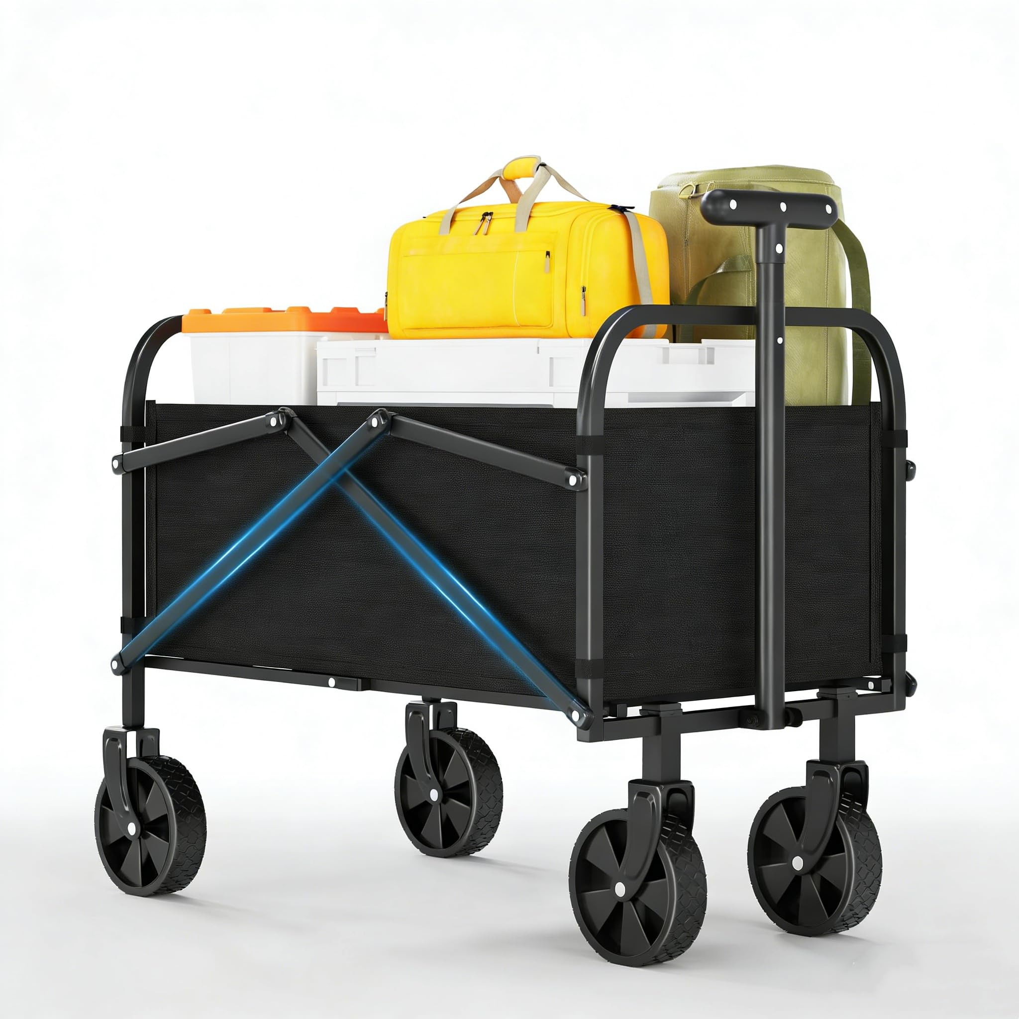 Carrello da campeggio pieghevole con ruote - Robusto e facile da trasportare - Per attività outdoor e trasporto attrezzature - Colore nero