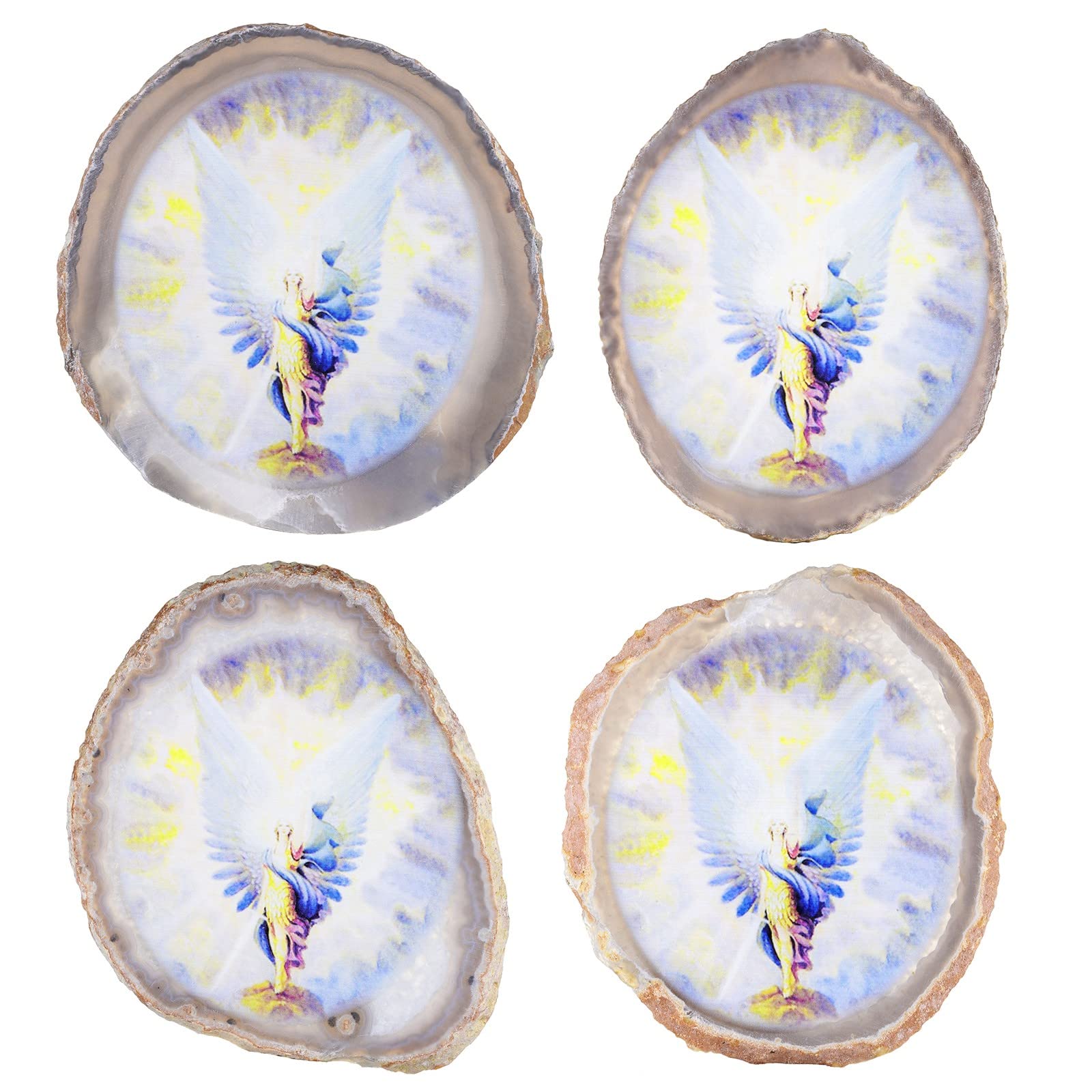 KYEYGWO Natural Irregular Agate Slice Painting Decor with Wooden Stand Agate Geode Slab for Desk Hallway Portrait of Angel - Image 3
