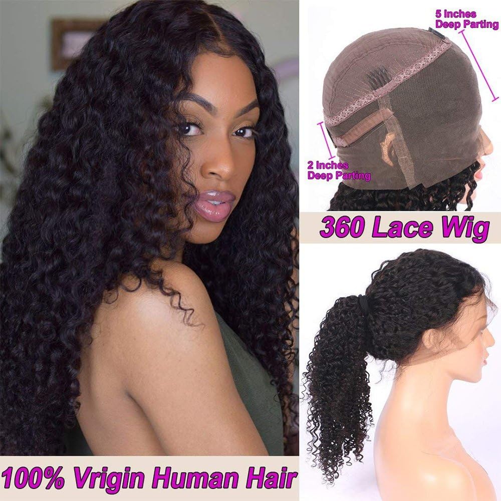 Deep Curly Human Hair Wigs 360 Lace Frontal Wigs With Pre Plucked Natural Hairline Brazilian Remy Hair 130% Density