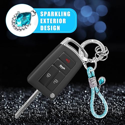 Miniatura 4 de Ziciner Llavero de cristal brillante para mujeres y niñas, llavero de automóvil con purpurina, accesorios universales B-ling (azul claro)