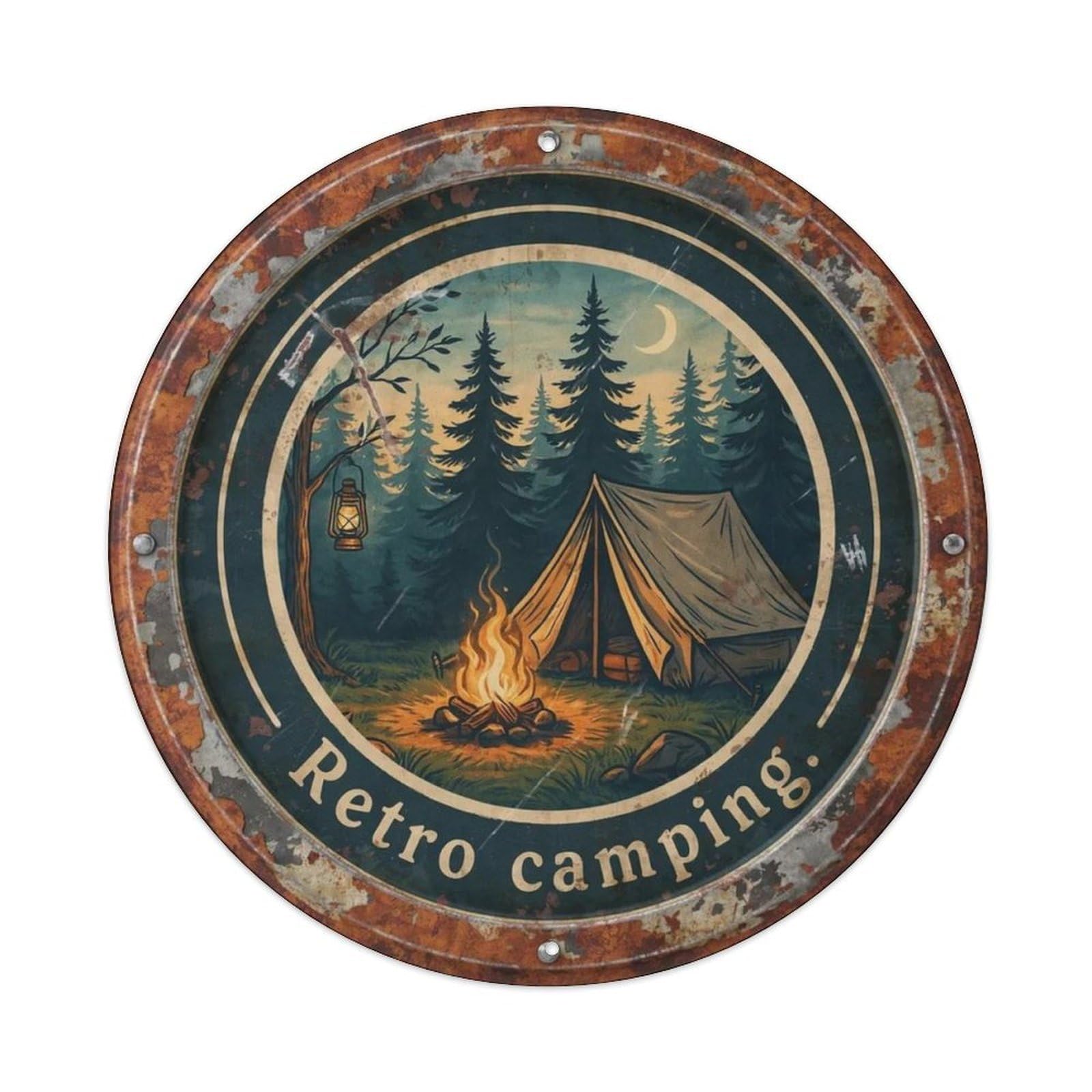 Retro Camping. Metal Tin Sign Plaque