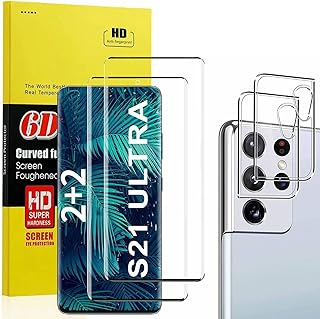 for Samsung Galaxy S21 ultra Screen Protector,Full Coverage Tempered Glass[2+2Pack]Camera Lens Protector 3D Full Coverage[Anti-Scratch]HD Fingerprint Unlock Protector for Samsung S21 ultra
